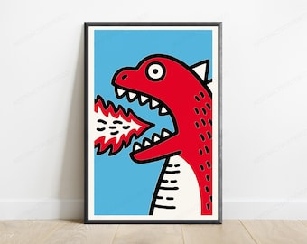 Affiche Pop Art Requin Rouge Féroce | Art Mural Minimaliste Audacieux | Décoration Intérieure Moderne et Vibrante | Téléchargement Numérique A3 A2 A1