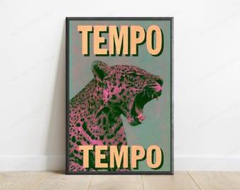 Pink Leopard Halftone Pop Art Print | Bold Graphic Wall Art | Retro Animal Poster | Digital Download A3 A2 A1