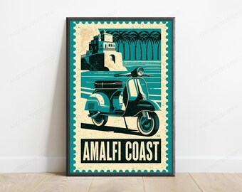 Stampa di uno scooter vintage della Costiera Amalfitana / Stampa artistica da parete / Download digitale