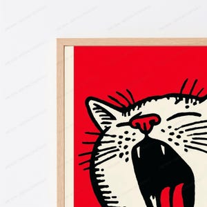 Roaring Cat Pop Art Print | Bold Red Minimalist Wall Art | Modern Animal Portrait | Digital Download A3 A2 A1 image 2