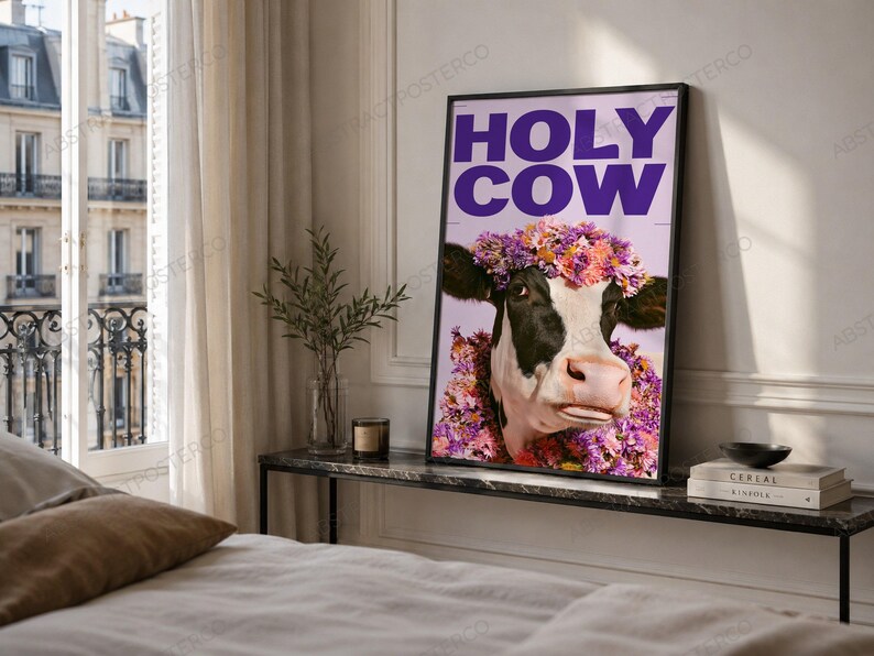Holy Cow Pop Art Print shown in a bedroom