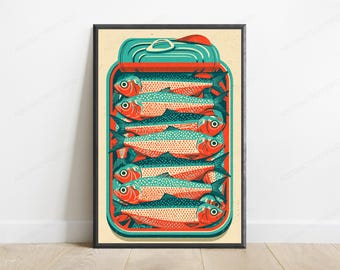 Dose Fisch Retro Art Print | Vintage Fischen Illustration | Küsten Küche Wand Dekor | Digitaler Download A3-A2-A1