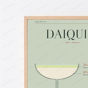 Daiquiri Cocktail Recipe Print in Sage | Minimalist Bar Art | Kitchen Wall Decor image 2