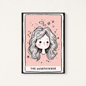 The Overthinker Girl Fish Stars Print | Dreamy Portrait Wall Art | Minimalist Line Drawing | Digital Download A3 A2 A1 image 1