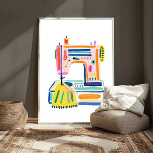 Stampa Pop Art di una macchina da cucire colorata / Arte artigianale vibrante / Decorazione minimalista per la casa / Download digitale A3 A2 A1 immagine 4