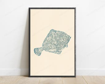 Vintage Fish Etching Minimalist Print | Textured Coastal Wall Art | Nautical Home Decor | Digital Download A3 A2 A1