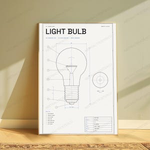 Light Bulb Technical Blueprint Print | Vintage Diagram Wall Art | Minimalist Engineering Poster Bild 4