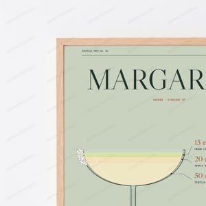Margarita Cocktail Recipe Print | Minimalist Bar Art | Sage Kitchen Wall Decor image 2