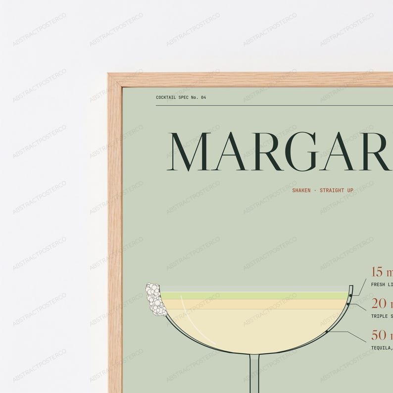 Margarita Cocktail Recipe Print | Minimalist Bar Art | Sage Kitchen Wall Decor image 2