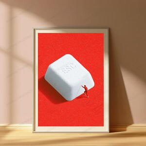 Minimalist Man Pushing Boulder Pop Art | Motivational Wall Art | Determination & Resilience Print | Digital Download A3 A2 A1 image 5
