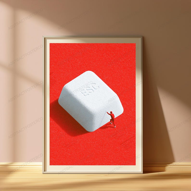 Minimalist Man Pushing Boulder Pop Art | Motivational Wall Art | Determination & Resilience Print | Digital Download A3 A2 A1 image 5