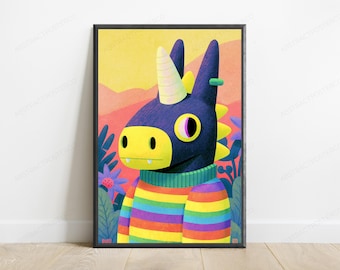 Affiche Pop Art de Monstre Coloré | Décoration Murale Créature Vibrante | Décoration Intérieure Originale | Téléchargement Numérique A3 A2 A1