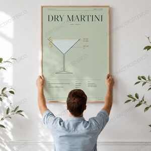 Dry Martini Cocktail Recipe Print in Sage, held up in a room