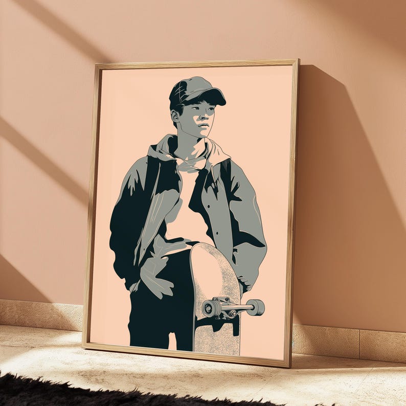 Skateboarder Portrait Print | Minimalist Anime Art | Urban Streetwear Wall Decor | Japanese Style illustration | Digital Download A3 A2 A1 image 10
