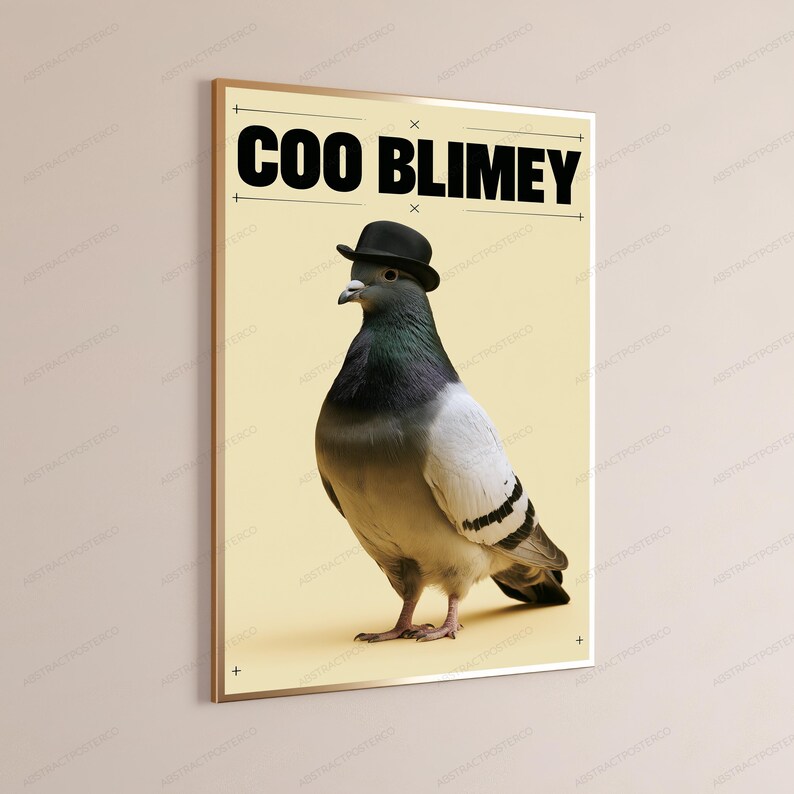 Coo Blimey Pigeon Bowler Hat | Funny Bird Pun Wall Art | Quirky Animal Print image 3
