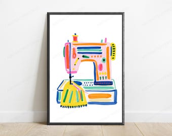Colorful Sewing Machine Pop Art Print | Vibrant Craft Art | Minimalist Home Décor | Digital Download A3 A2 A1