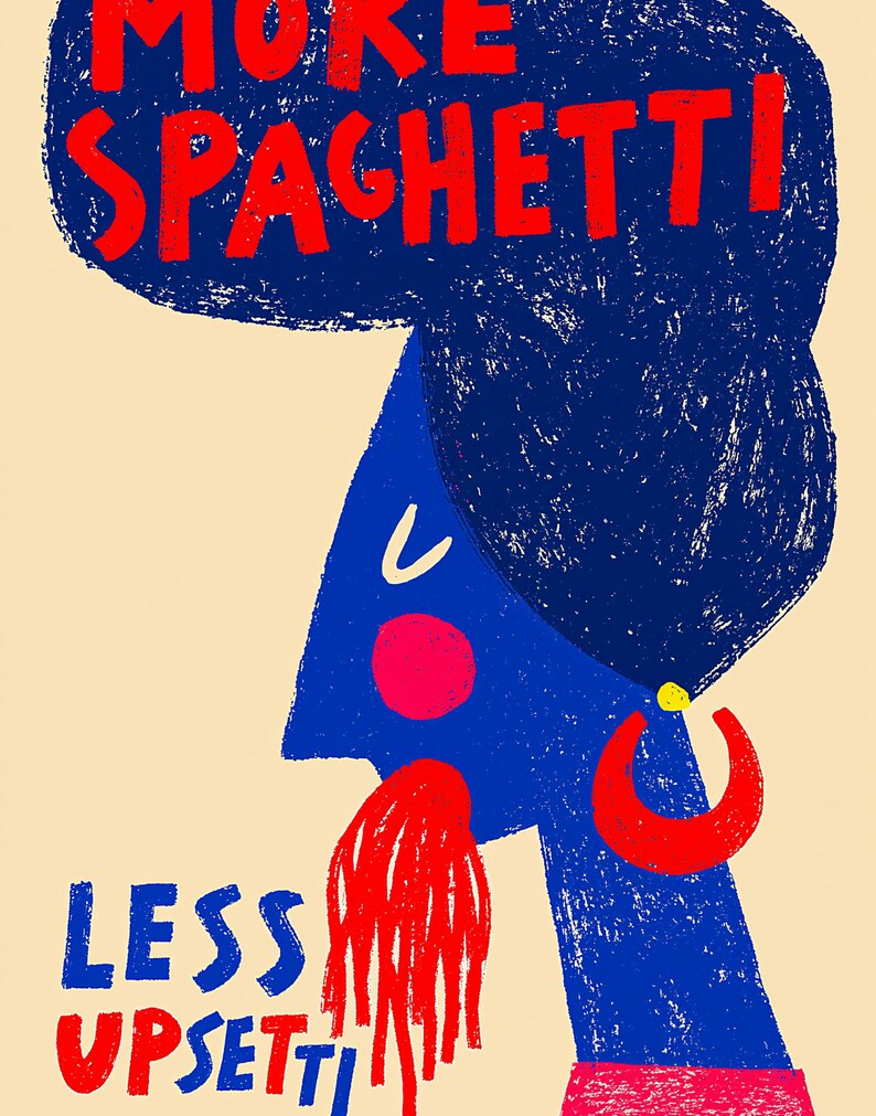 More Spaghetti Less Upset Pop Art Print | Funny Food Quote Wall Art | Minimalist Kitchen Decor | Digital Download A3 A2 A1 image 7