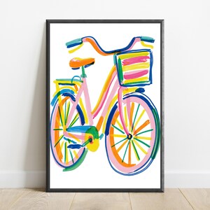 Colourful Bicycle Pop Art Print | Vibrant Pink Bike Wall Art | Retro Minimalist Decor | Digital Download A3 A2 A1 image 1