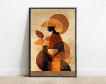 Abstrakcyjny wydruk artystyczny „Jesienna kobieta” | Minimalistyczna sztuka ścienna w stylu japońskim | Wystrój wnętrz w stylu boho | Natychmiastowe pobranie cyfrowe
