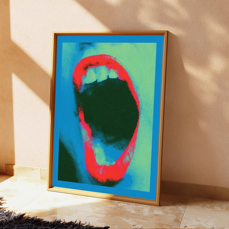 Lámina de arte pop con silueta neón / Retrato abstracto vibrante / Decoración de pared minimalista moderna / Descarga digital A3 A2 A1 imagen 5