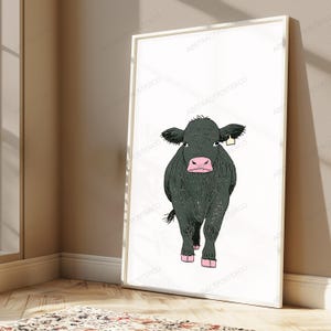 Green Cow Pink Nose Pop Art Print | Farmyard Animal Wall Art | Minimalist Home Décor | Digital Download A3 A2 A1 image 4