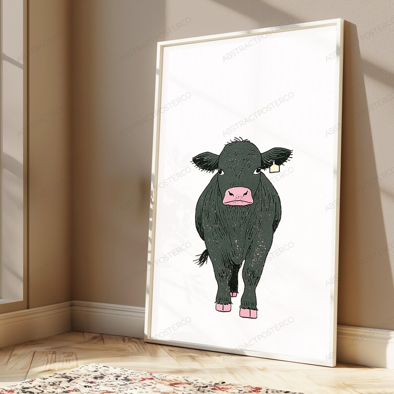 Green Cow Pink Nose Pop Art Print | Farmyard Animal Wall Art | Minimalist Home Décor | Digital Download A3 A2 A1 image 4