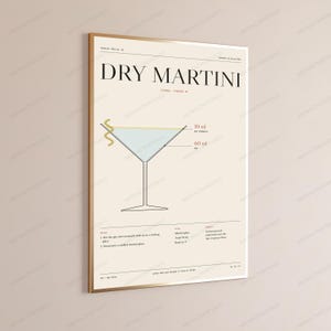 Dry Martini Cocktail Recipe Print in Cream | Bar Illustration | Minimalist Kitchen Wall Art image 3