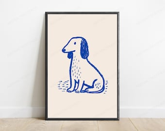 Blue Sketchy Dog Portrait Print | Minimalist Pet Art (Digital Download)