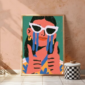 Cool Woman Sunglasses Pop Art Print | Minimalist Portrait Wall Art | Retro Home Decor | Digital Download A3 A2 A1 image 3