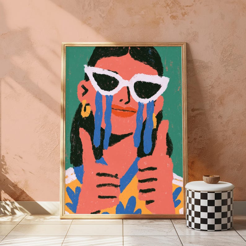 Cool Woman Sunglasses Pop Art Print | Minimalist Portrait Wall Art | Retro Home Decor | Digital Download A3 A2 A1 image 3