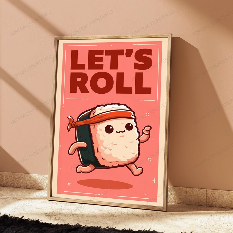 Let's Roll Sushi Character Pop Art Print | Cute Food Art | Kitchen Wall Decor image 4