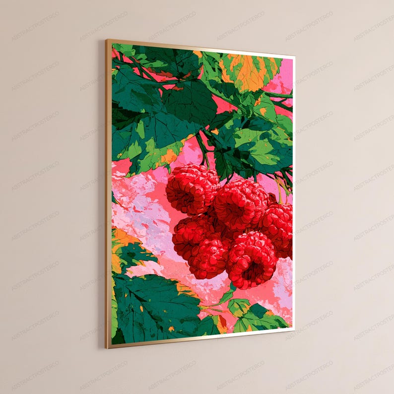 Red Raspberries Botanical Print | Vibrant Food Art | Modern Kitchen Wall Decor | Digital Download A3 A2 A1 bild 3