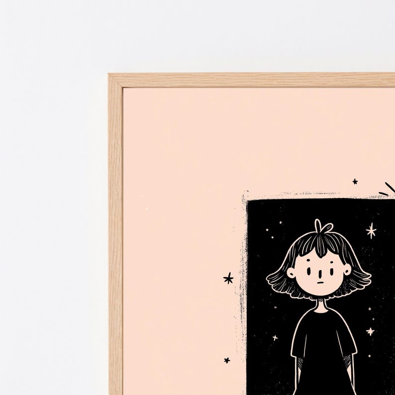 Starry Night Girl Minimalist Portrait | Whimsical Line Art Print | Cute Wall Decor | Digital Download A3 A2 A1 image 8