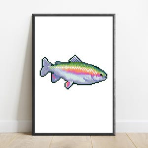 Rainbow Trout Pixel Art Print | 16-Bit Fish Wall Art | Retro Gaming Decor | Digital Download A3 A2 A1 image 7