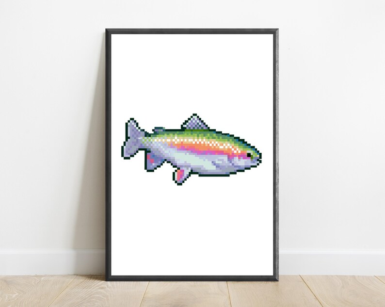 Rainbow Trout Pixel Art Print | 16-Bit Fish Wall Art | Retro Gaming Decor | Digital Download A3 A2 A1 image 7