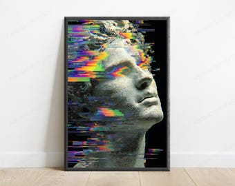 Glitch Art Portrait | Digital Distortion | Cyberpunk Aesthetic Wall Art | Anime Inspired Print | Modern Home Decor | Digital Download A3 A2
