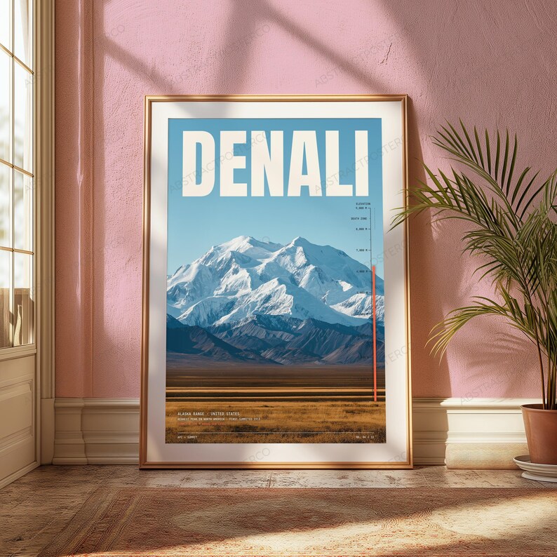 Denali Mountain Elevation Print | Alaska Travel Poster | Minimalist Landscape Wall Art image 4