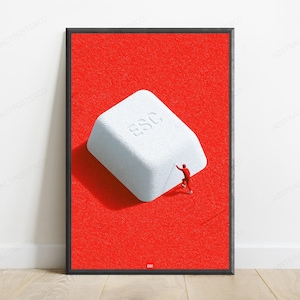 Minimalist Man Pushing Boulder Pop Art | Motivational Wall Art | Determination & Resilience Print | Digital Download A3 A2 A1 image 1