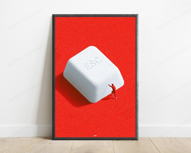 Minimalist Man Pushing Boulder Pop Art | Motivational Wall Art | Determination & Resilience Print | Digital Download A3 A2 A1 image 1