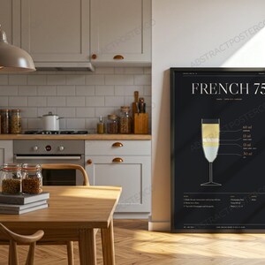 French 75 Cocktail Recipe Print shown in a kitchen