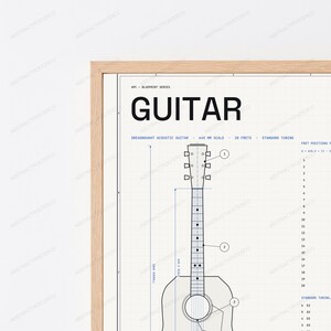 Dreadnought Acoustic Guitar Technical Blueprint | Vintage Music Engineering Art | Wall Decor image 2