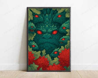 Yamata no Orochi Serpent Dragon Print | Dark Japanese Mythology Wall Art (Digital Download)