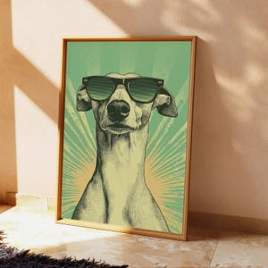 Pôster de Cachorro Descolado com Óculos de Sol | Decoração de Parede Retrô Pop Art | Pôster Divertido com Retrato de Animal | Download Digital A3 A2 A1 imagem 2