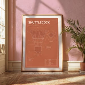 Shuttlecock Technical Blueprint Print | Badminton Sports Wall Art | Minimalist Line Drawing zdjęcie 4