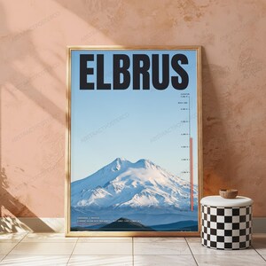 Elbrus Volcano Elevation Print | Minimalist Travel Poster | Mountain Landscape Wall Art image 4