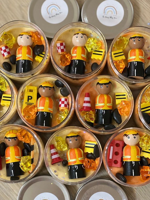 Construction Play Dough Jars - Party Favors- Homemade Playdough