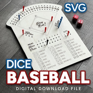 Honkbalspel met dobbelstenen - SVG - digitaal downloadbestand - lasergravurebestand - machines zoals Glowforge - SVG- en Lightburn-bestanden. Game-avond voor het hele gezin