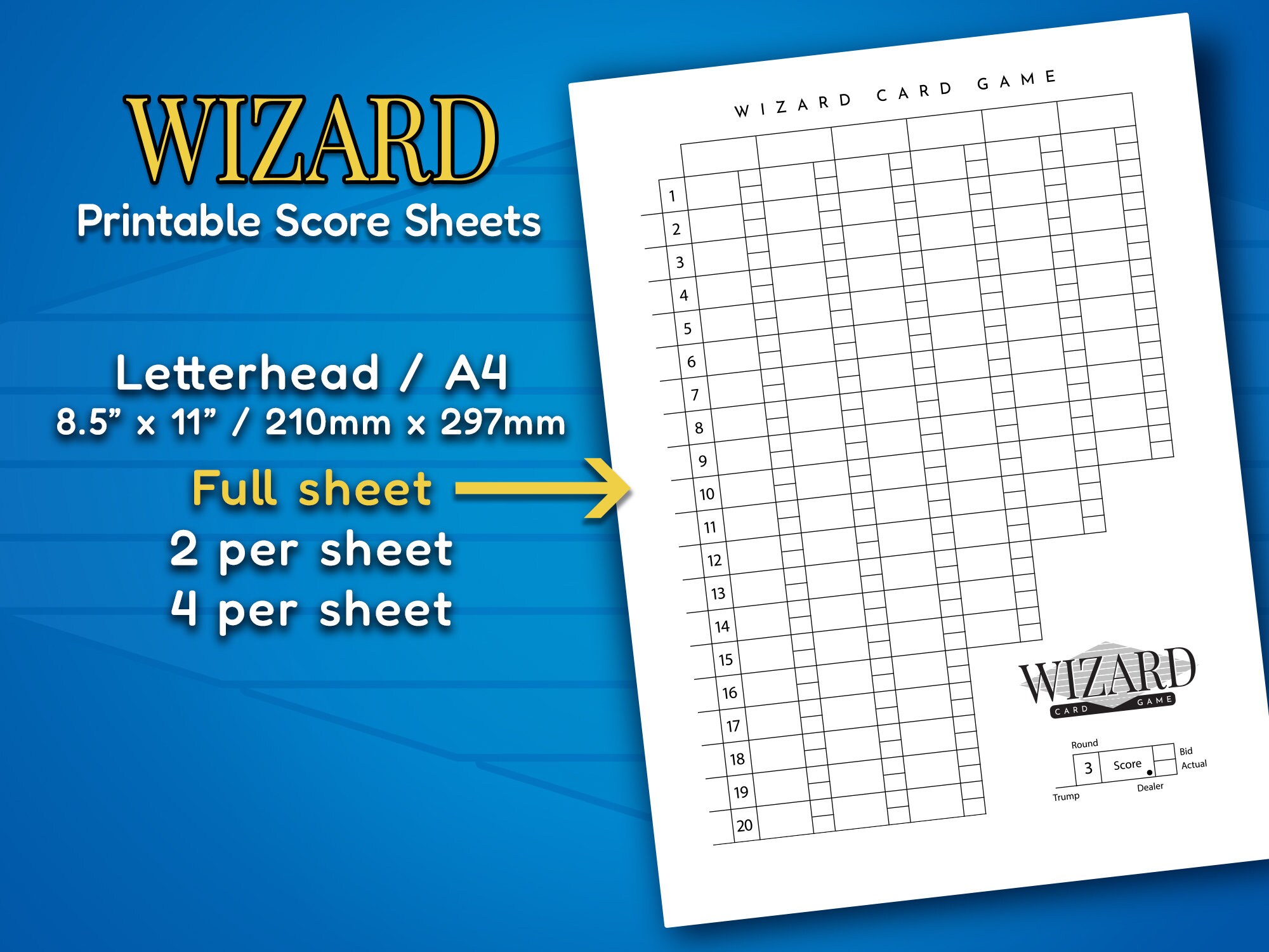 Wizard Score Sheet Printable Digital Download File Replacement Score