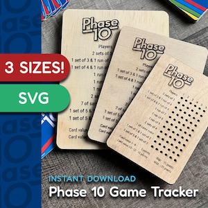 Tracker de jeu phase 10 - Score Keeper - SVG - fichier de téléchargement numérique - fichier de gravure laser - machines comme Glowforge - fichiers SVG et décolorés.