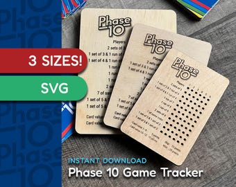 Phase 10 Game Tracker - Score Keeper - SVG - Digital Download File - Laser Engraving File - Machines like Glowforge - SVG & lightburn files.